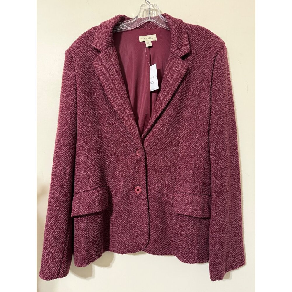 Appleseeds Blazer Womens Maroon Wine Jacket Herringbone Career Work Plus NEW 18 - Picture 8 of 8